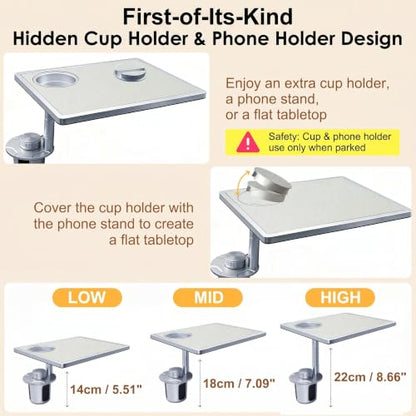 Car Desk for Laptop 360° Rotating Tesla Tray with Cup Holder Phone Stand (𝗦𝗾𝘂𝗮𝗿𝗲 · White / 𝗔𝗺𝗮𝘇𝗼𝗻 𝗖𝗵𝗼𝗶𝗰𝗲)