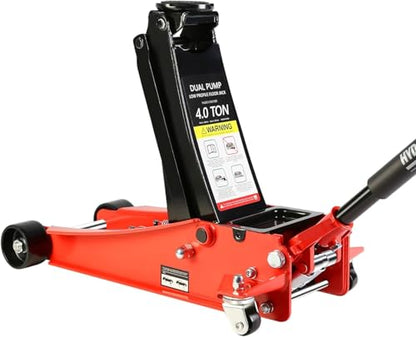 4 Ton Low Profile Floor Jack (Red - 4 Ton(Dual Pump), Lift 4"-21")