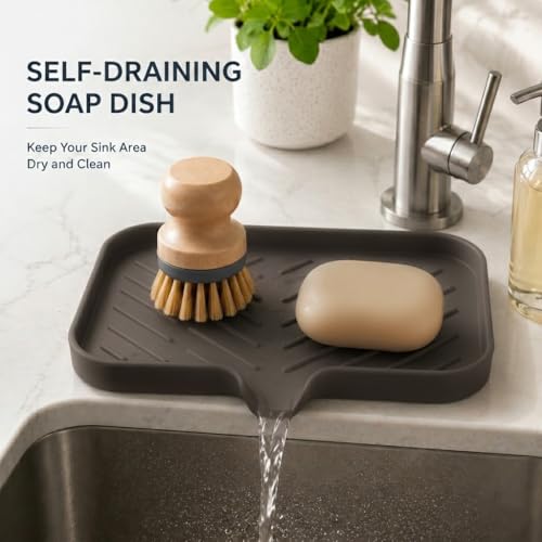 Silicone Soap Dish with Drain Spout (Coffee / M(9.6"×5.3"))