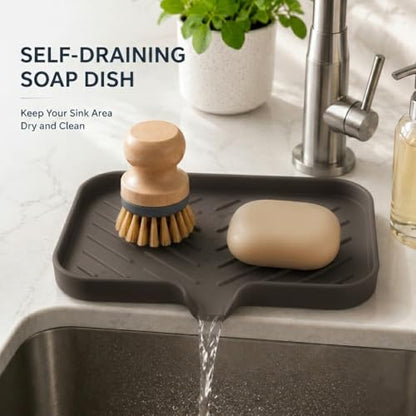 Silicone Soap Dish with Drain Spout (Coffee / M(9.6"×5.3"))