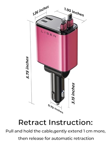 Retractable Car Charger (Black-pink / 31.5 Inch)