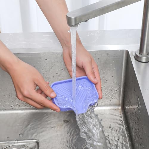 Silicone Soap Dish with Drain Spout (Light Purple / S(4.9"×3.2"))