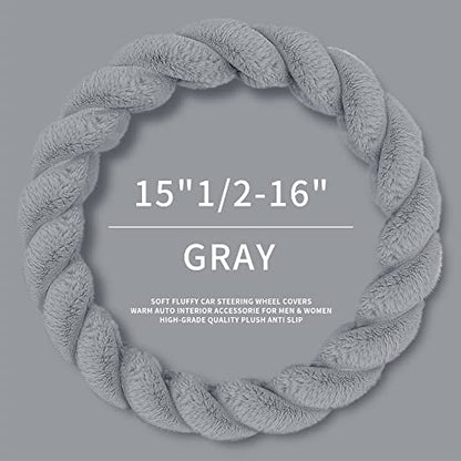 Luxury Fluffy Winter Car Steering Wheel Cover for Women Soft Warm Cute Auto Accessories for Jeep (Gray / Large Size [15.2-16"] (38.6-40.5cm))