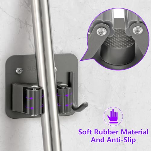 Broom Holder Wall Mount Rack (Gery)