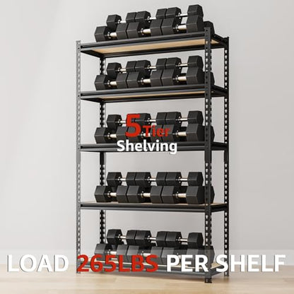 Storage Shelves Garage Shelving Heavy Duty 5 Tier Metal Shelving Units for Storage Adjustable Utility Shelf Rack for Kitchen Warehouse Basement 28" W x 11.8" D x 59.8" H (5T 28" W x 11.8" D x 59.8" H)