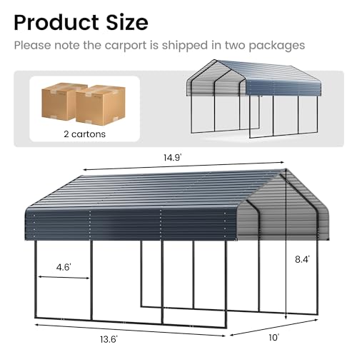 10'x15' Heavy Duty Metal Carport (Gray / 10x15ft Without Sidewalls)