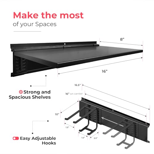 Garage Tool Organizer Wall Mount 64" (Black / 64" (2 Shelves))