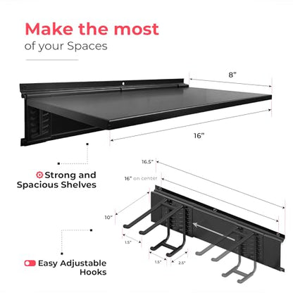 Garage Tool Organizer Wall Mount 64" (Black / 64" (2 Shelves))