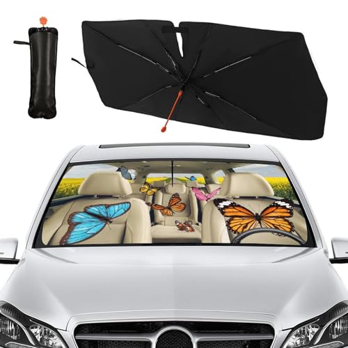 Butterfly Car Windshield Sunshade Umbrella Butterfly Sun Shade Umbrella for Car Foldable Windshield Umbrella Block UV Rays Heat Keep Vehicle Cool for Cars SUV 57"x30" (Colorful)