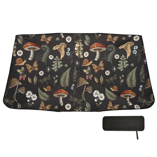 Mushrooms Windshield Sun Shade Umbrella Vintage Flower Butterfly Dragonfly Foldable Car Front Window Sunshade Blocks UV Rays Heat Keep Vehicle Cool (multi 14)