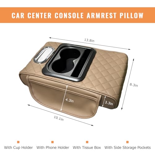 Car Center Console Armrest Pillow (Embroidered / Beige)