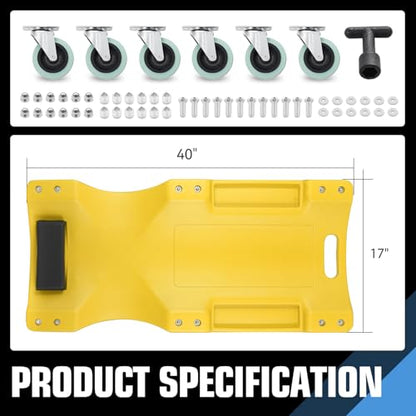 40" L X 19" W Vehicle Repair Low Profile Plastic Rolling Garage Shop Creeper with Padded Headrest (Yellow / 40 Inches)