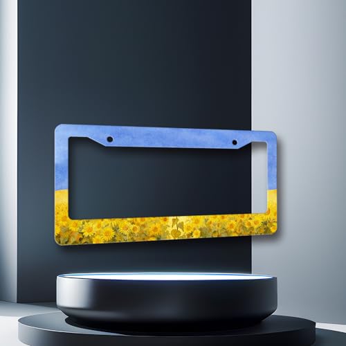 Stainless Steel Sunflower Yellow Floral License Plate Frame 12.3X 6.3 (Watercolor Sunflowers Floral Pattern)