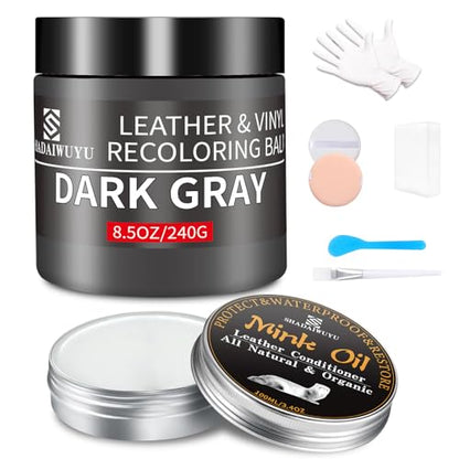 8.5oz Leather Recoloring Balm with 100ml Mink Oil (Dark Gray / Leather Recoloring Balm+Mink Oil)