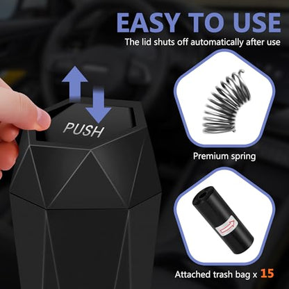 Car Trash Can with Lid (Black-1Pc)