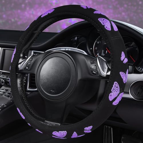 Purple Butterfly Steering Wheel Covers (Black and Purple Butterfly)