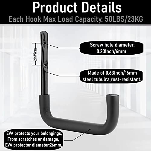 8 Pack Ladder Hooks 9.8Inch Garage Storage Utility Hook Heavy Duty Wall Mounted Storage Organizer Hanging Folding Chair Bike Ski Tool (9.8Inch, Pack of 8)