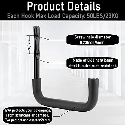 8 Pack Ladder Hooks 9.8Inch Garage Storage Utility Hook Heavy Duty Wall Mounted Storage Organizer Hanging Folding Chair Bike Ski Tool (9.8Inch, Pack of 8)