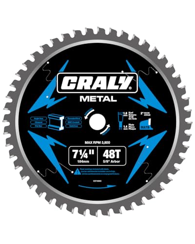 7-1/4 Inch 48 Teeth Steel and Ferrous Metal Cutting Circular Saw Blade, 5/8 Inch Arbor, Thin Kerf, Professional Carbide Tipped Blade for Angle Iron, Threaded Rod, EMT Conduit(C0748MC) (7-1/4" 48T)