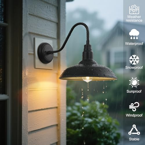 14in Dome Large Outdoor Barn Lights (Black and Brass / 14" Dome)