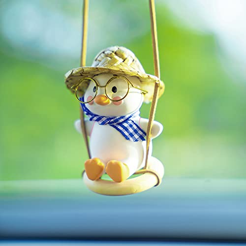Duck On Swing Car Pendant of Swing Duck Cute Decor Car Gift for Rear View Mirrior Hanging Accessories and Mirror Hanging Accessories (A)