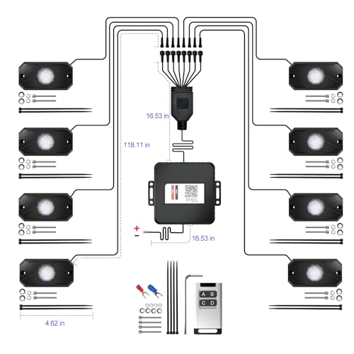 RGB LED Rock Lights Kit 8Pods with APP (8 Pods / RGB 3LED)