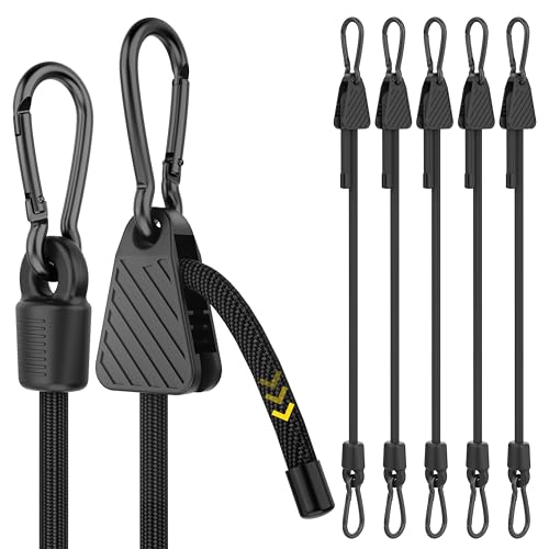 Adjustable Bungee Cords with Hooks (Black / 80" - 6 Pack - Black)