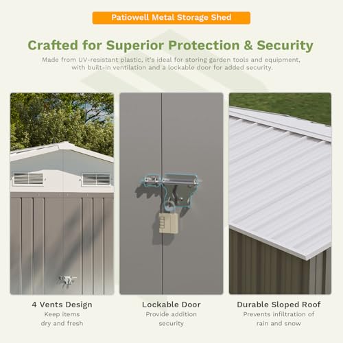 10x12 FT Metal Outdoor Storage Shed (Gray / 10x12 FT)