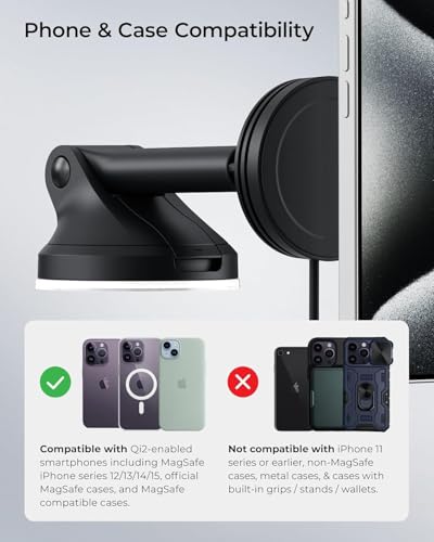 Velox Qi2 Mini 15W Wireless Charger Car Mount (Qi 2 Wireless Charging)