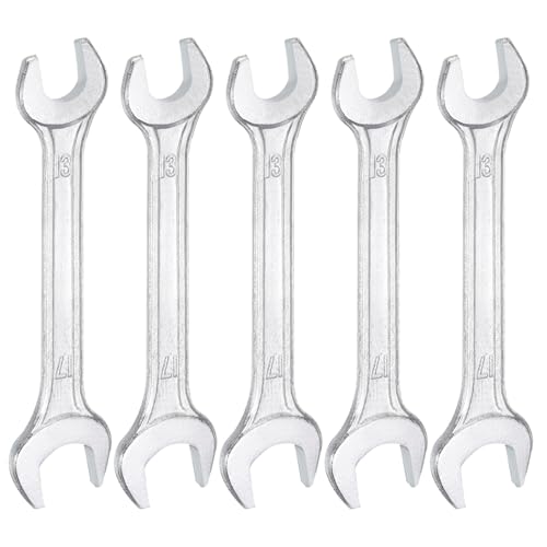 5pcs Double Open End Wrench 13mm x 17mm Metric 15 Degree Offset Angle Small Flat Head Wrench Galvanizing Open Ended Spanner for Automotive Repair Furniture Assembly (13mm x 17mm)