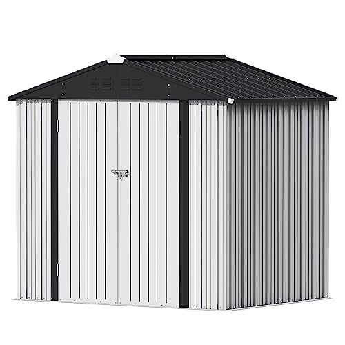 8x6 FT Outdoor Storage Shed (White / 8x6 FT)