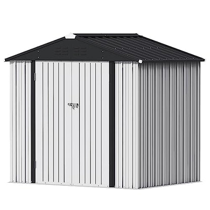 8x6 FT Outdoor Storage Shed (White / 8x6 FT)
