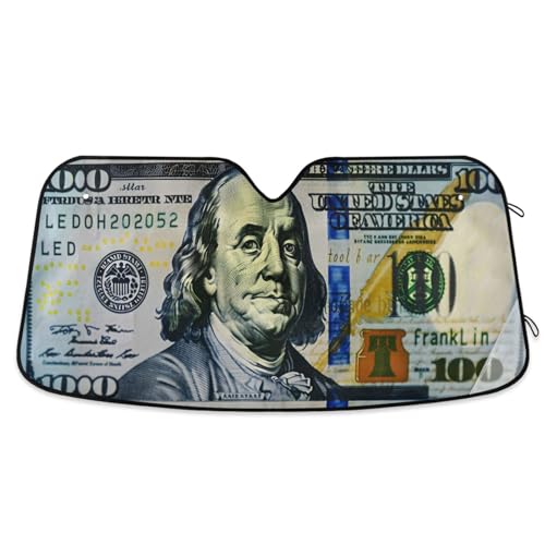 Car Windshield Sun Shade 100 Dollar Bill Printed Foldable Car Front Windshield Sunshade Blocks UV Rays Sun Visor Sun Heat Protection for Car Truck SUV to Keep Your Vehicle Cool (Medium / Dollar Bill)
