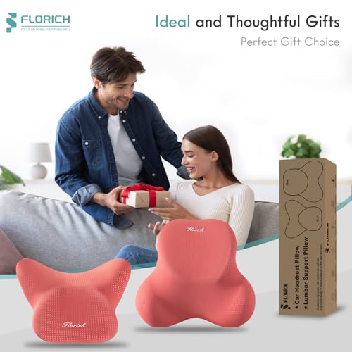 Car Lumbar Support Pillow and Neck Headrest Pillow for Office Chair (Red / 2 Pieces)