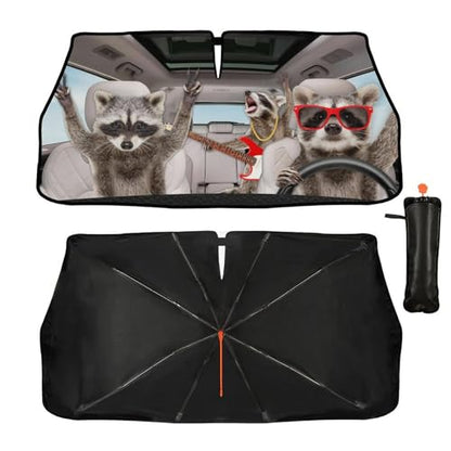 Raccoon Car Windshield Sun Shade Umbrella Style Sunshade Funny (57'' X 30'' / style-AB24)