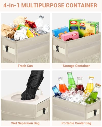 Car Trash Can with Lid (2.5 Gallons / Beige)
