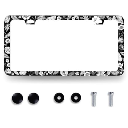 Flowers Leaves License Plate Frame Stainless Steel Tropical License Holder (Tropical Flowers Leaves Hibiscus)