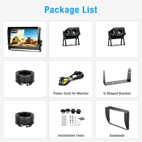 10.1" 1080P AHD Wired Reverse Rear View Backup Camera System (Carbon Black / 10"-2 Cam)