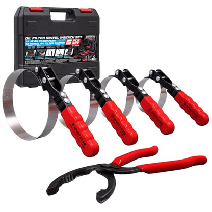 5pcs Swivel Oil Filter Wrench Set 12" Oil Filter Removal Tool (5-Piece Set: 2-3/4" - 5-1/4")