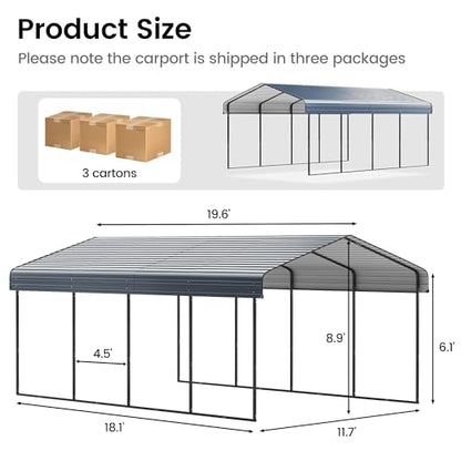 12'x20' Heavy Duty Metal Carport (Gray / 12x20ft Without Sidewalls)