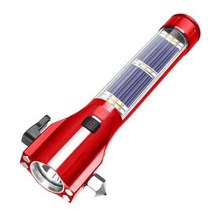 Car Glass Breaker Hammer with Flashlight (Red Metallic)