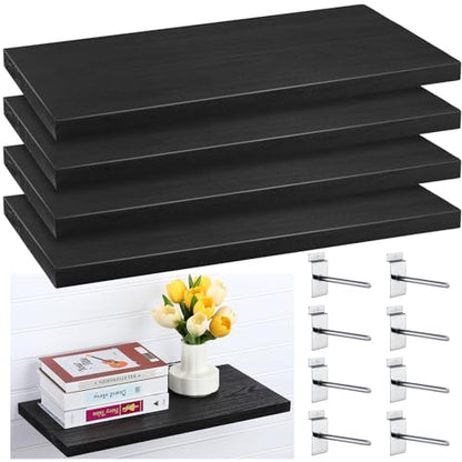 Wooden Floating Shelves for Wall Set of 4 (Black / 23.6" X 11.8" X 1.1")