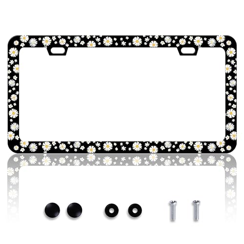 Beautiful Daisy License Plate Frame Daisies Stainless Steel 6x12 Inch 2Hole (Beautiful Daisy)