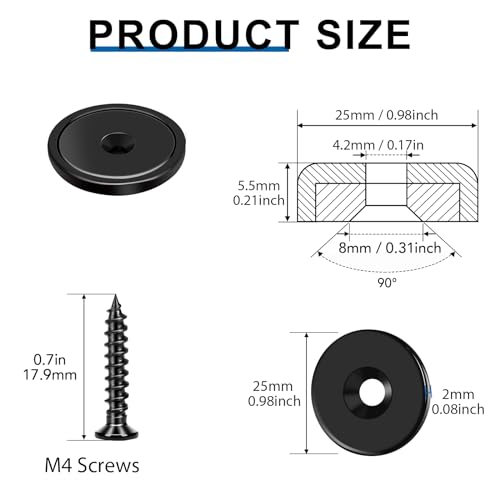 Strong Magnets Heavy Duty Screw On Neodymium 65LBS Magnet 12 Pack (Black / 0.98in)