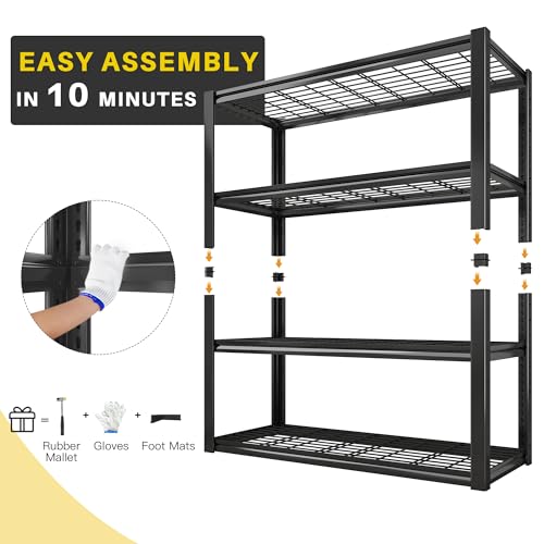 40" W Storage Shelves with Wire Mesh Panels for Garage Organization (Black)