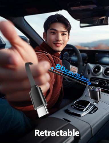 Starlight Retractable Car Charger with Dual Type C Cables (Black / Dual Type C)