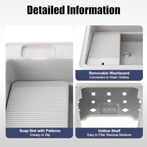 Freestanding Utility Sink Plastic Wash Station with Storage Shelf Indoor (F / Gray-25.6*21.65*31.5in)