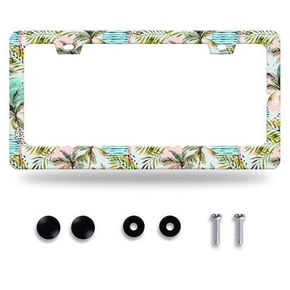 Plam Tree License Plate Frame Stainless Steel Accessory 12.3x6.3 Inch (Palm Tree Summer Hawaii)