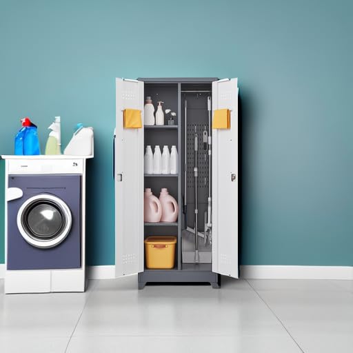 65'' Garage Storage Cabinet (Gray&white / 65"H Broom Cabinet)