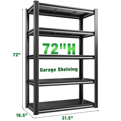 Storage Shelves Garage Shelving Heavy Duty (16.5"D x 31.5"W x 72"H,Black)